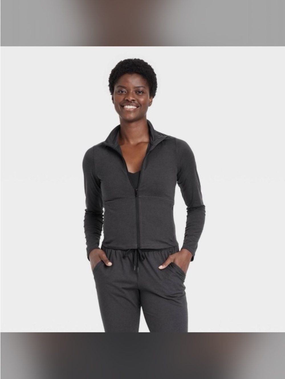 all in motion Soft Stretch Full Black Zip Jacket Size Small NWT!